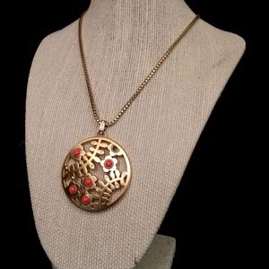 BRIGHTON Gold Tone FLOWER MOTIF Pendant Necklace